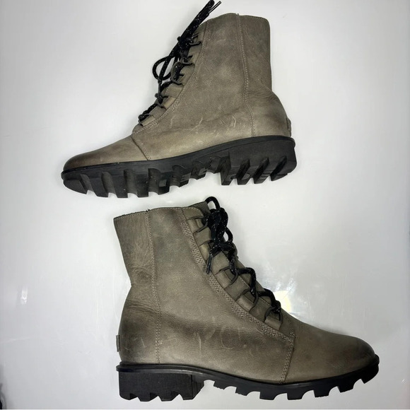 Sorel Phoenix Short Lace Waterproof Greenish Gray Leather Quarry Boots Size 10 - Picture 8 of 13